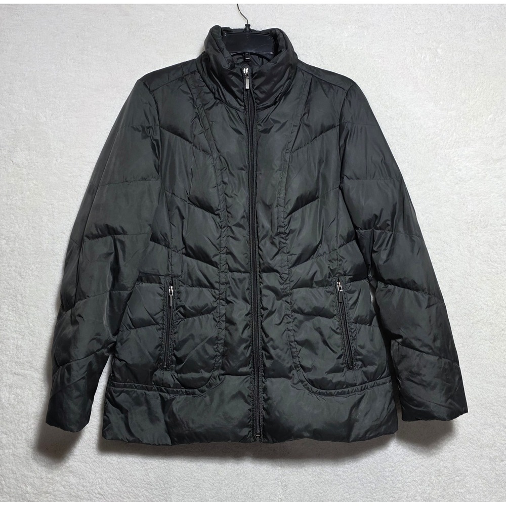 London Fog Women's Black Down Feather Quilted Puffer Jacket Size M Full Zip